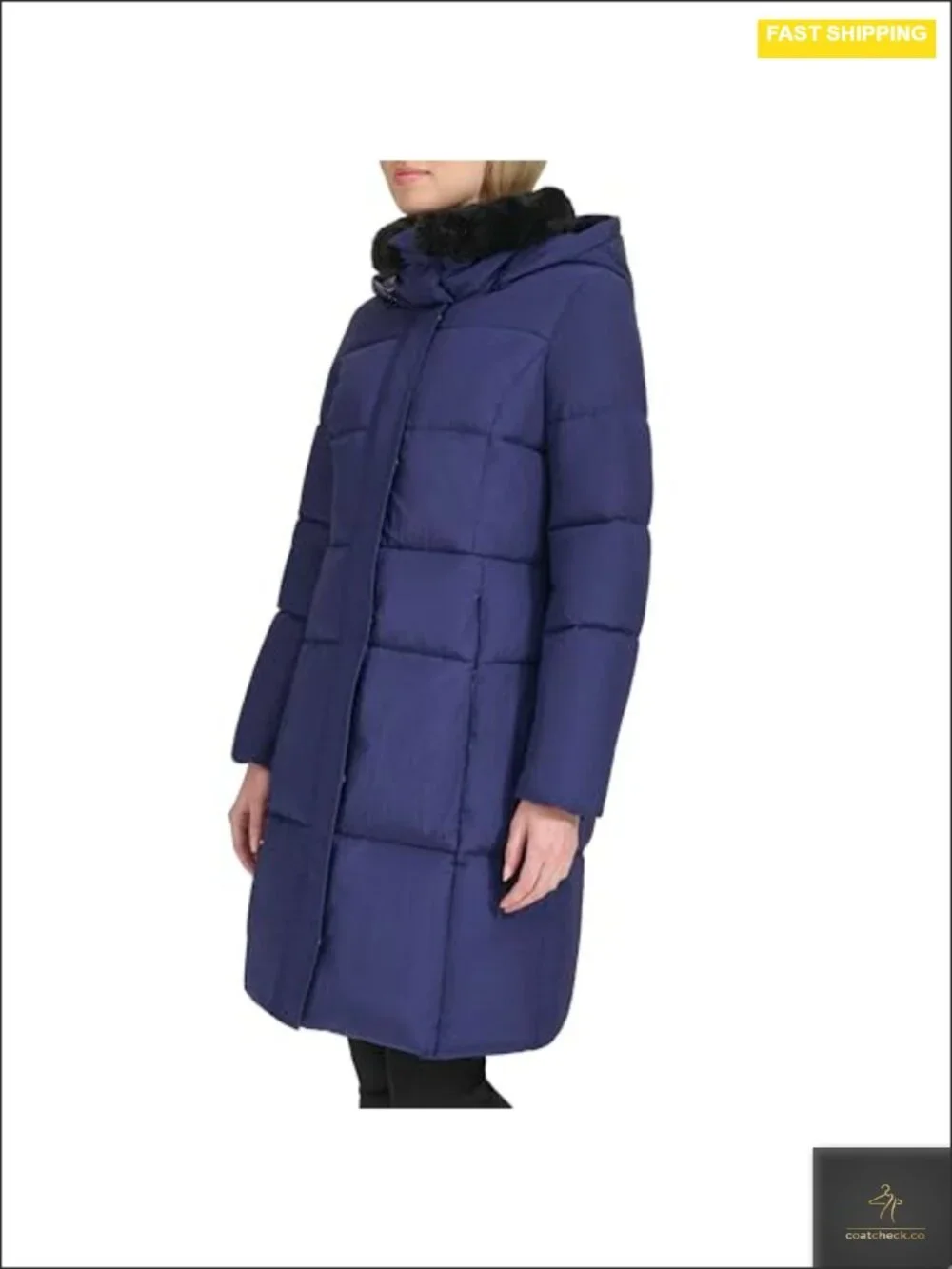 Womens Quilted Jacket Shimmer Nylon Faux Fur Lined Collar